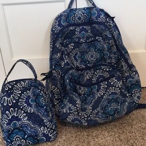Dark blue Vera Bradley backpack and lunch box